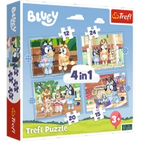 Bluey, Puzzle 4 w 1, zestaw 4 układanek dla młodszych dzieci, 12-15-20-24 el., wiek dziecka 3+, polski producent Trefl