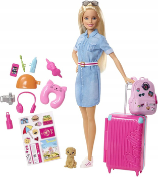 Barbie w podróży, lalka z akcesoriami, FWV25, Mattel