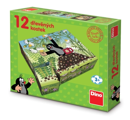 Krecik i Przyjaciele, Drewniane klocki obrazkowe puzzle Towarzysze Krecika, 12 klocków, wiek dzieci 3+