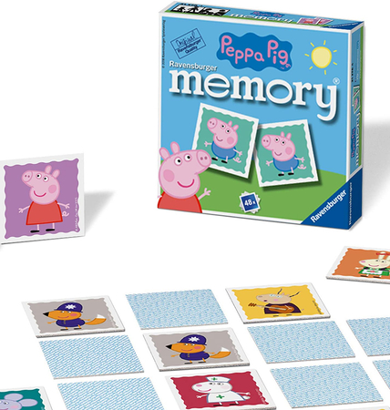 Ravensburger, Świnka Peppa, Gra pamięciowa Memory dla dzieci, 48 el. 5x5 cm, wiek dziecka 3+, liczba graczy od 2 do 6