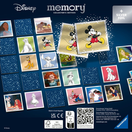 Disney, Gra pamięciowa memo Memory, Wersja kolekcjonerska, klasyczne postacie z bajek Disneya, 64 karty czyli 32 pary, wiek gracza 6+, liczba graczy 2-8