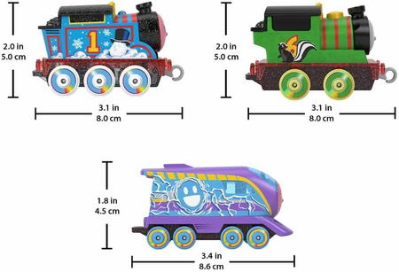 Tomek i Przyjaciele, zestaw, 3 lokomotywy zmieniające kolor: Tomek, Piotruś i Kana, seria Colour Changers, metalowe korpusy, dla dzieci w wieku 3 lata +, producent Fisher Price