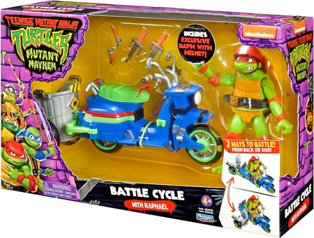 Wojownicze Żółwie Ninja, Motocykl bojowy z przyczepką, figurka Raphael, akcesoria, wysokość figurki ok. 12 cm, zabawka oryginalna, wiek dziecka 4+