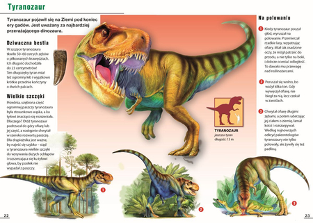 Książka Mała encyklopedia wiedzy Dinozaury, dla dzieci w wieku 7-10 lat, aut. Eryk Chilmon, wydawnictwo Siedmioróg, ilustracje wraz z opisem na każdej stronie, twarda oprawa, 24 strony