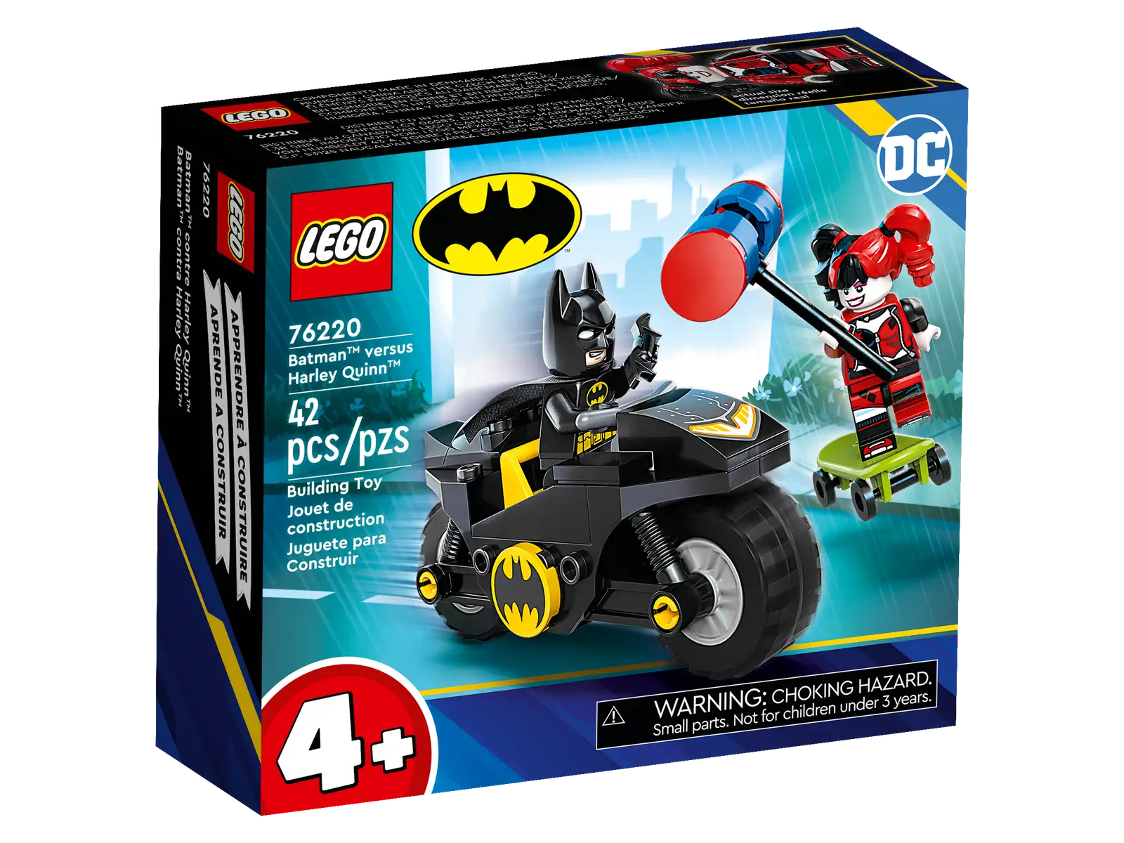 Klocki LEGO DC 76220 Batman kontra Harley Quinn, 2 mini figurki z pojazdem  Batmotor i deskorolką, zestaw klocków dla młodszych dzieci w wieku 4+, 42  klocki | Bajkownia.pl