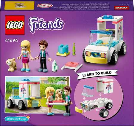 Klocki LEGO Friends 41694, Karetka kliniki dla zwierzątek i 3 mini figurki, 54 elementy