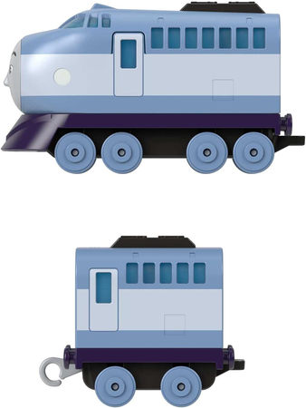 Fisher Price, Tomek i Przyjaciele, Lokomotywa Kenji z wagonikiem, wykonana z metalu i plastiku, oryginalna zabawka z bajki, dla dzieci w wieku 3 lata+