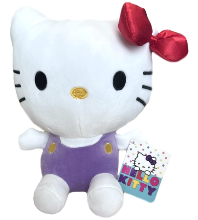 Hello Kitty, Maskotka pluszowa Kitty w fioletowym ubranku i z czerwoną wstążką, 25 cm, wysokiej jakości plusz, bardzo mila w dotyku, oryginalna