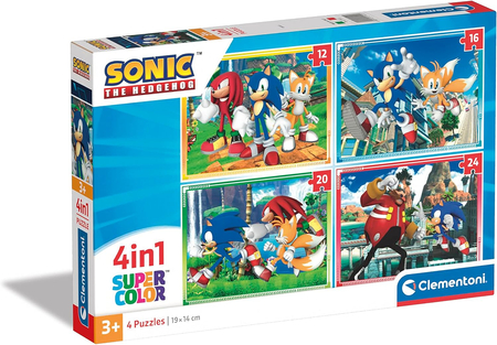 Sonic the Hedgehog, Puzzle 4-w-1, cztery układanki 12-16-20-24 el. Clementoni, obrazki 19 x 14 cm