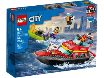 Klocki Lego City 60373 Łódź strażacka, 144 elementy, zbudujesz łódź, motorówkę i 3 mini figurki, zabawka idealna na prezent dla dzieci w wieku 5 lat+