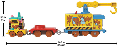 Tomek i Przyjaciele, Pociąg ubłocona lokomotywa na baterie, wagonik i dźwig, seria Motorized, samodzielnie jeździ, zabawka od Fisher Price, dla fanów bajki, wiek dziecka 3+