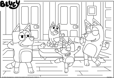 Bluey, Puzzle Maxi dwustronne 4 x 48 el., 4 układanki 35 x 25 cm, po jednej stronie klasyczne puzzle, po drugiej obrazek do kolorowania, wiek dziecka 4+