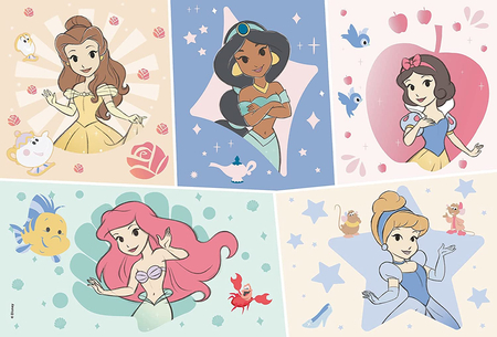 Disney Princess, Księżniczki, Duże puzzle podłogowe dla maluszków, 2 x 12 el. MaxiFloor, 2 dwustronne układanki, normalne puzzle i do kolorowania, obrazki o wymiarach 50 x 35 cm