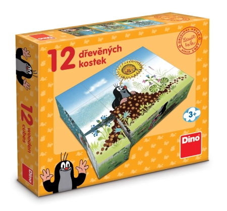 Krecik i Przyjaciele, Drewniane klocki obrazkowe puzzle Rok Krecika, 12 klocków, wiek dzieci 3+