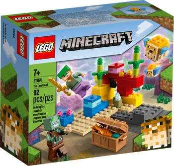 Klocki Lego Minecraft 21164, Rafa Koralowa, 2 figurki: Alex i utopiec, 92 elementy, wysoka jakość, oryginalne klocki, wiek dziecka 7+, dostępne od ręki, szybka wysyłka