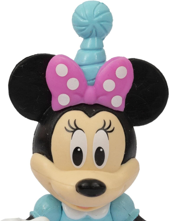 Disney Junior, Myszka Minnie, Figurka Myszki ubranej na party, 8 cm, można poruszać rączkami, oryginalna zabawka, dla dziewczynek w wieku 3 lata+