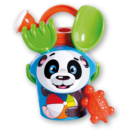 Androni, Zabawki do piasku zestaw do piaskownicy, Panda, 48, Wiaderko, łopatka, grabki, konewka, sitko i foremki, wyprodukowano we Włoszech, wysoka jakość, prezent dla chłopca i dziewczynki