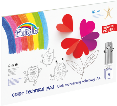Blok techniczny kolorowy A4, 8 kartek, Fiorello