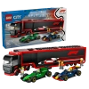 Klocki Lego City 60445 F1® Ciężarówka z bolidami RB20 i AMR24 F1®, 1086 elementów, oryginalne klocki, idealny prezent dla fana motoryzacji