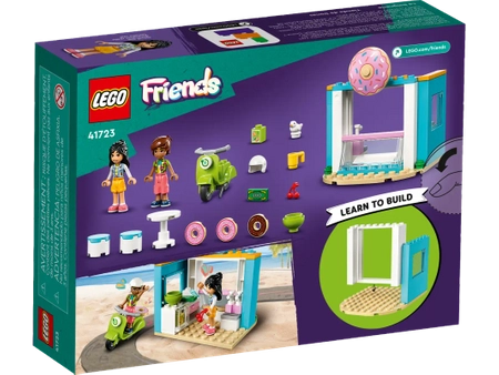 Klocki Lego Friends 41723 Cukiernia z pączkami, 63 elementy, oryginalny zestaw, 2 figurki, skuter, idealny pomysł na prezent dla dziewczynek w wieku 4 lata+