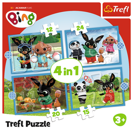 Trefl, Królik Bing, Puzzle dla dzieci zestaw 4-w-1, cztery obrazki do ułożenia: 12-15-20-24 el.