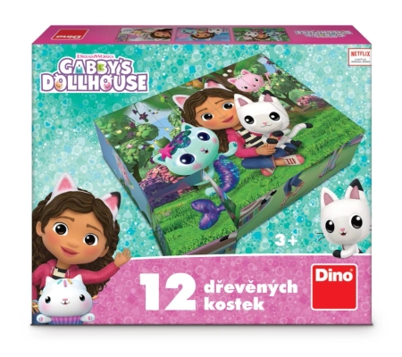 Koci Domek Gabi, Drewniane klocki obrazkowe puzzle, 12 klocków, wiek dzieci 3+