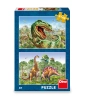 Dinozaury, Puzzle 2-w-1, Walki dinozaurów, 2 x 48 el., dwie układanki w jednym pudełku, wiek dziecka 4+