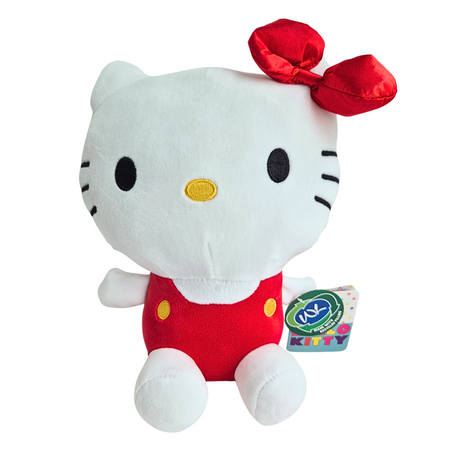 Hello Kitty, Maskotka pluszowa Kitty w czerwonym ubranku i z czerwoną wstążką, 25 cm, wysokiej jakości plusz, bardzo mila w dotyku, oryginalna