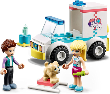 Klocki LEGO Friends 41694, Karetka kliniki dla zwierzątek i 3 mini figurki, 54 elementy