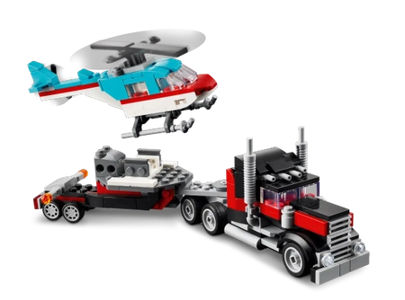 Klocki Lego Creator 31146, Zestaw kreatywny klocków 3 w 1, Ciężarówka z platformą i helikopterem, 270 el., możliwość zbudowania ciężarówki, cysterny, helikoptera, terenówki samolotu, wiek 7+