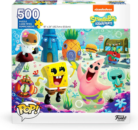 Spongebob, Puzzle z bohaterami bajki, 500 el., wymiary obrazka po ułożeniu 46 x 61 cm, wiek dziecka 10 lat+