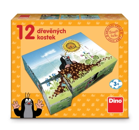 Krecik i Przyjaciele, Drewniane klocki obrazkowe puzzle Rok Krecika, 12 klocków, wiek dzieci 3+