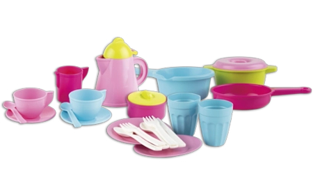 Androni, Zestaw kuchenny dla dzieci - Filiżanki - Spodki - Garnki 22, 24 elementy, wysoka jakość, wyprodukowane we Włoszech