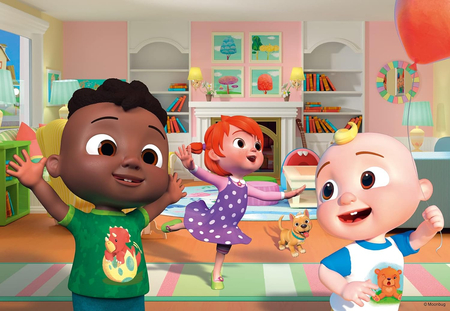 Cocomelon, Puzzle dla małych dzieci 2 x 12 el., 2 obrazki w jednym pudełku, wymiary obrazka 26 x 18 cm, producent Ravensburger, wiek dziecka 3+