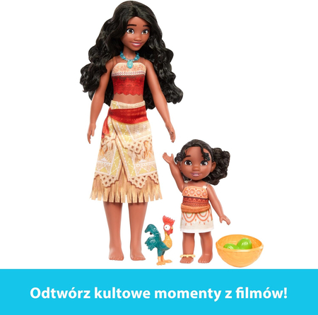 Disney, Vaiana 2, Zestaw lalki siostry Moana i Simea oraz kogut Hei Hei, Mattel, dla dziewczynek w wieku 3+ 