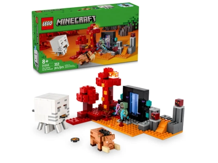 Klocki LEGO Minecraft 21255, Zasadzka w portalu do Netheru, 352 elementy, scena bitwy i figurki z gry, oryginalne klocki, dla dzieci w wieku 8+