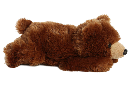 Aurora World, Maskotki pluszowa leżący Miś Grizzly, dł. 23 cm, seria Mini Flopsie, milutki i puszysty, idealny do przytulania