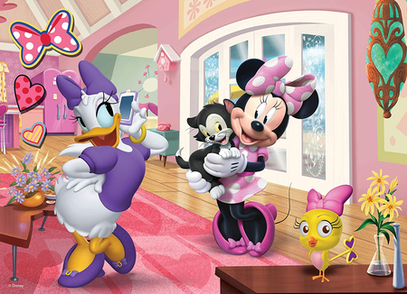 Disney Junior, Myszka Minnie i Daisy, Puzzle dwustronne 24 el. Dwie przyjaciółki, obrazek dwustronny, standardowe puzzle i po odwróceniu do kolorowania, dla dzieci w wieku 3+