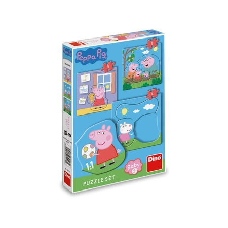 Dino Toys, Świnka Peppa, Puzzle baby dla najmłodszych dzieci Rodzina Peppy, 3-w-1, od 3 do 5 elementów, dla maluszków w wieku 2 lata+