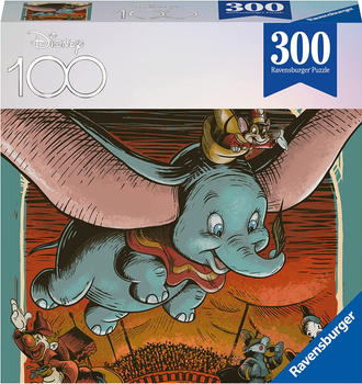 Ravensburger, Disney, słonik Dumbo, Puzzle okolicznościowe na 100-lecie Disney'a, obrazek 27x39 cm, 300 el., wiek dziecka 8+