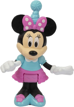 Disney Junior, Myszka Minnie, Figurka Myszki ubranej na party, 8 cm, można poruszać rączkami, oryginalna zabawka, dla dziewczynek w wieku 3 lata+