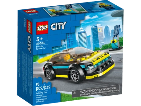 Klocki Lego City 60383 Elektryczny samochód sportowy, 95 elementów, w zestawie samochód, stacja ładująca i figurka, oryginalne klocki, zabawka dla dzieci w wieku 5 lat+