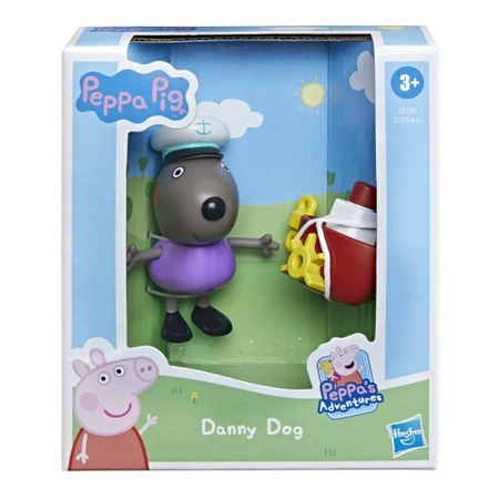 Świnka Peppa, Figurka piesek Danny z mini statkiem, zabawka z bajki, renomowany producent Hasbro, wykonana z plastiku, wiek dziecka 3+