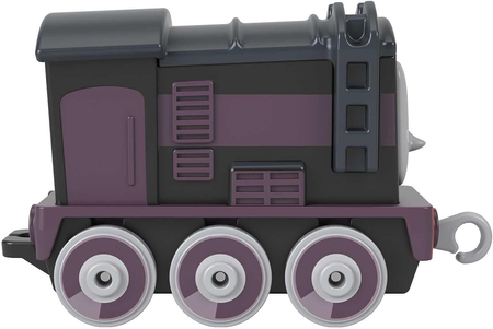 Tomek i Przyjaciele, Lokomotywa Diesel, czarno-fioletowy, jeden z bohaterów bajki, zabawka oryginalna, renomowany producent Fisher Price, metalowa z plastikowymi kółeczkami, wiek dziecka 3+