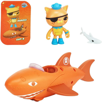 Oktonauci, Figurka Kwazii Kocurro i łódź podwodna Gup-B w kształcie rekina, zabawka oryginalna, producent Moose, wiek dziecka 3+