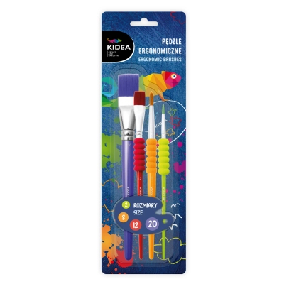 Pędzle Ergonomiczne dla Dzieci Kidea 4 szt. - Zestaw do Malowania, Akwareli, Plakatowych