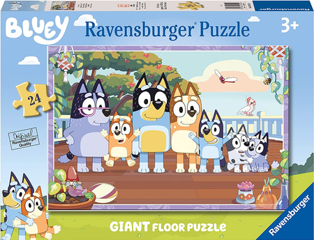 Ravensburger, Bluey, Duże puzzle podłogowe dla dzieci 3+, 24 el. obrazek 69x49 cm, 