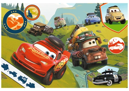 Auta Cars, Duże puzzle Maxi z Zygzakiem i Złomkiem, 24 elementy, obrazek o wymiarach 60 x 40 cm, oryginalne, natychmiastowa wysyłka