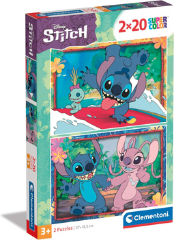 Disney Stitch, puzzle dla dzieci 2-w-1, dwa obrazki, 2 x 20 el., wymiary obrazka 27 x 19 cm, wiek dziecka 3+