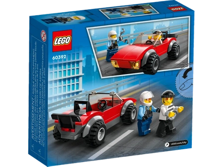 Klocki Lego City 60392 Motocykl policyjny – pościg za samochodem, 59 elementów, kabriolet, motocykl i 2 mini figurki, klocki dla dzieci w wieku 5 lat+